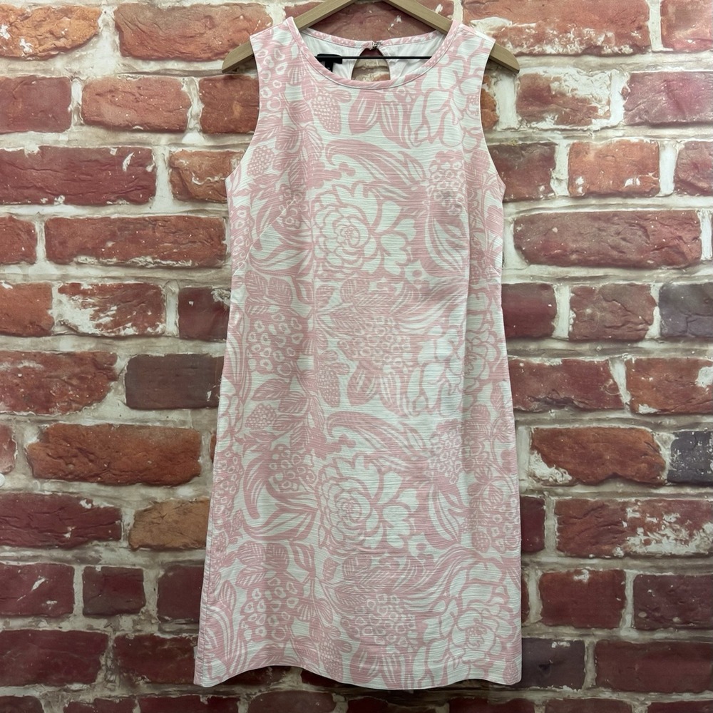 Talbots Dress Womens 10 Pink White Floral Abstract Textured Casual Career Zip Up